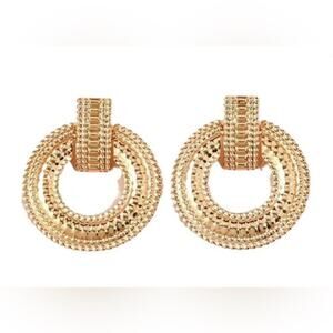 Gold Textured Drop Circle Earrings